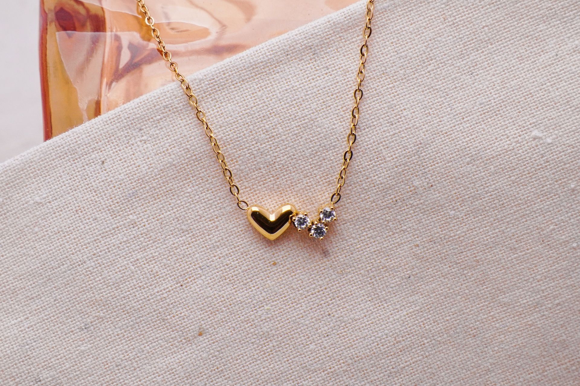 Gold Heart Trio-Stone Necklace