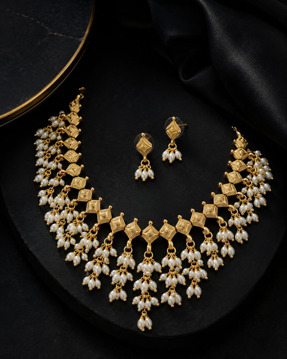 Rice Pearl Guttapusalu Necklace with Earrings