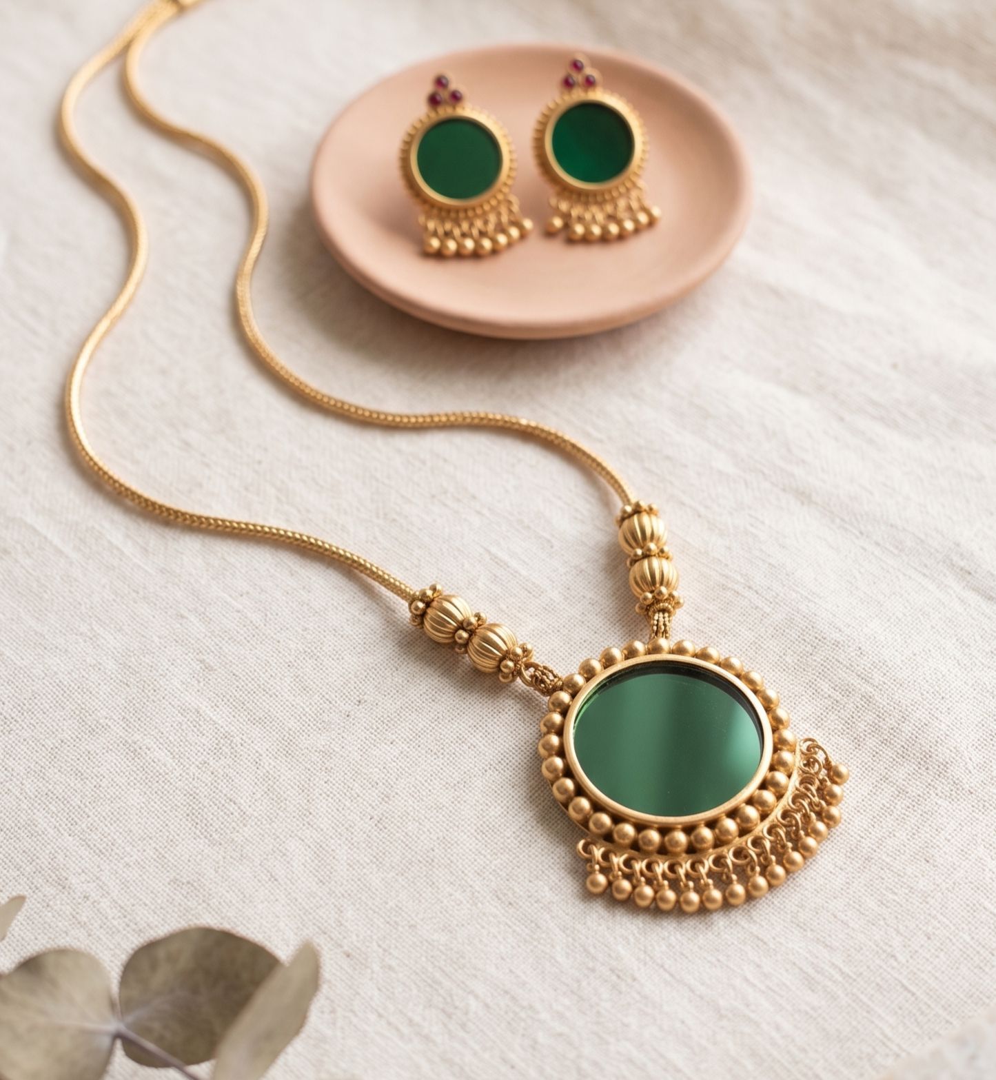 Green Palakka Necklace Set with Earrings