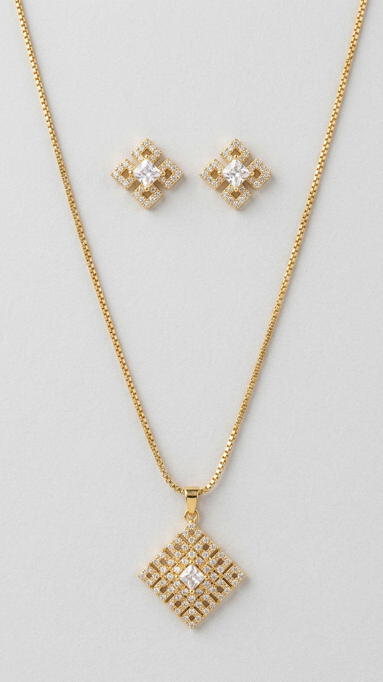 Diamond Replica Square Necklace Set