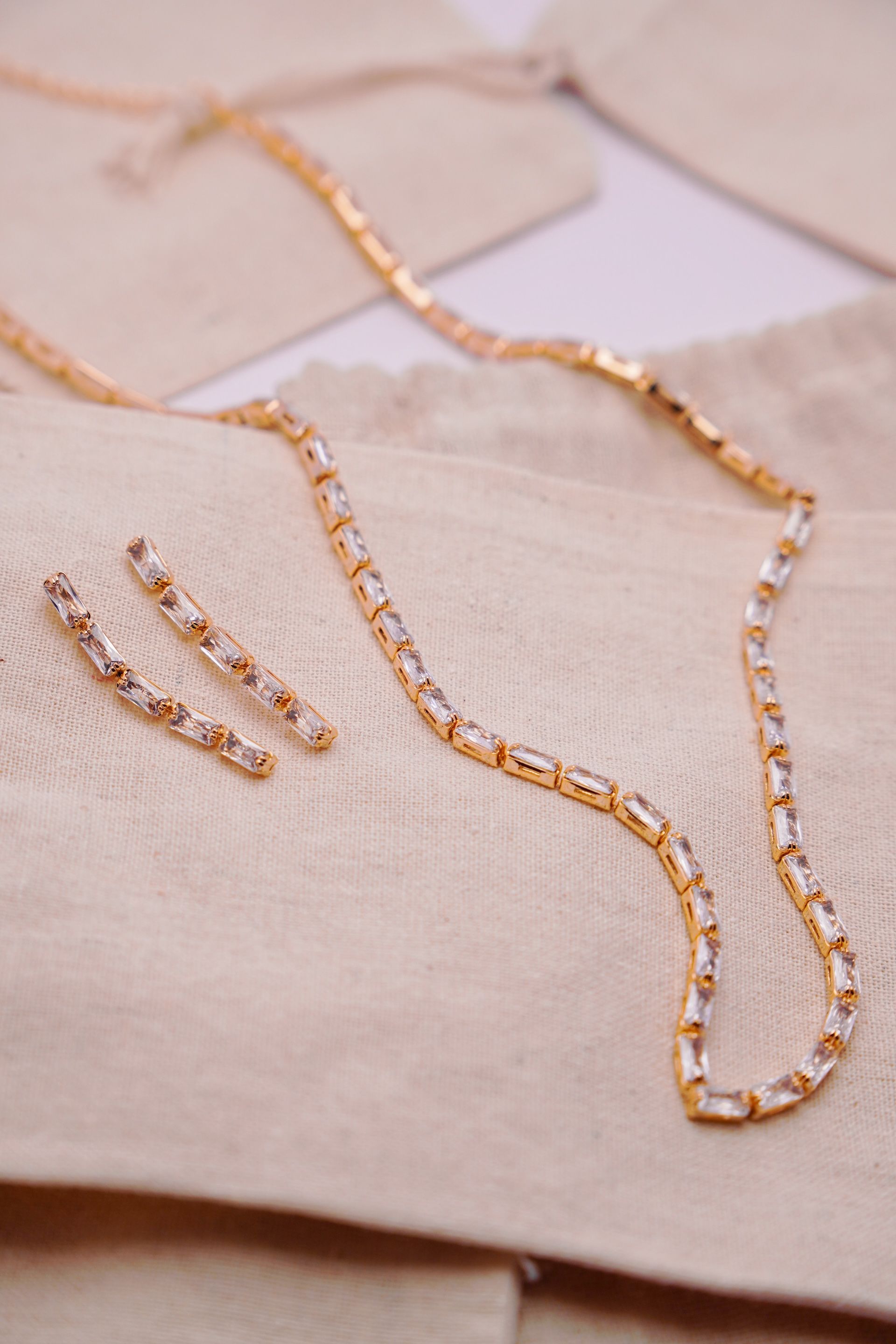 Baguette Drop Necklace Set