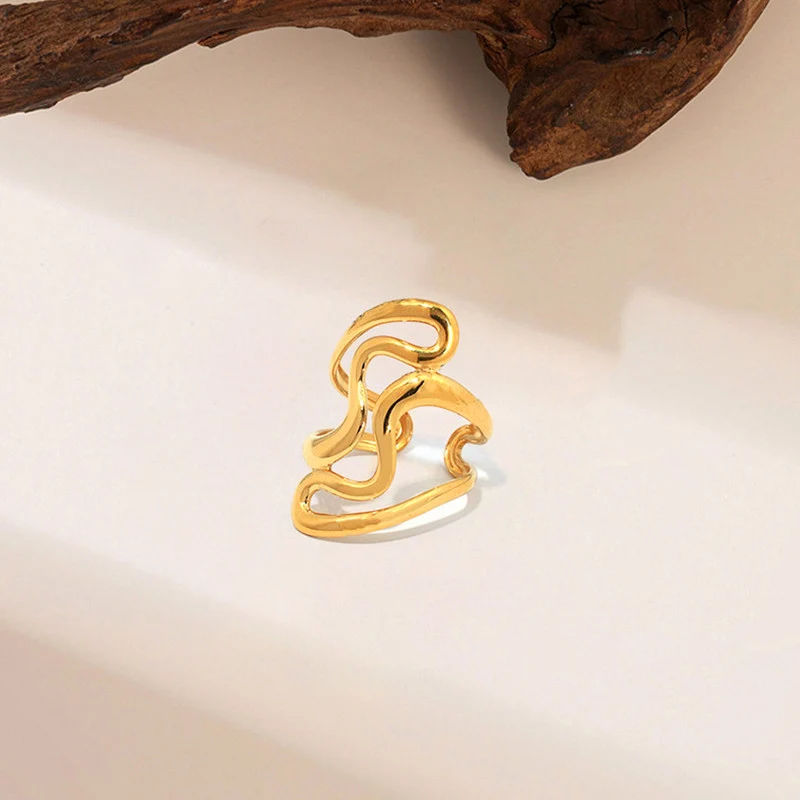 Gold-Toned Molten Wave Open Ring