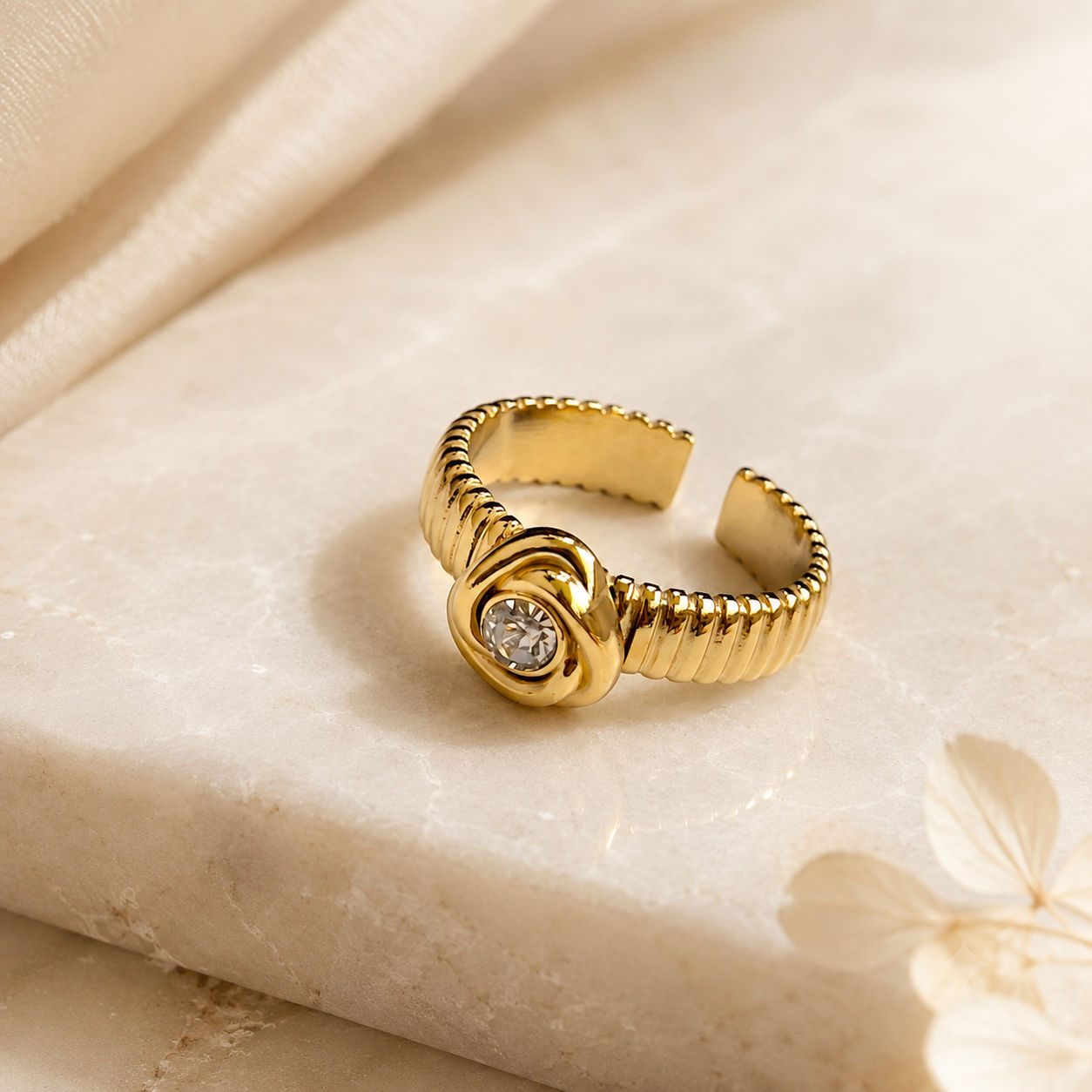 Rose White Crystal Ring