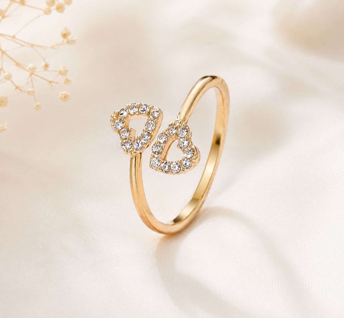 Twin Hearts Crystal Ring