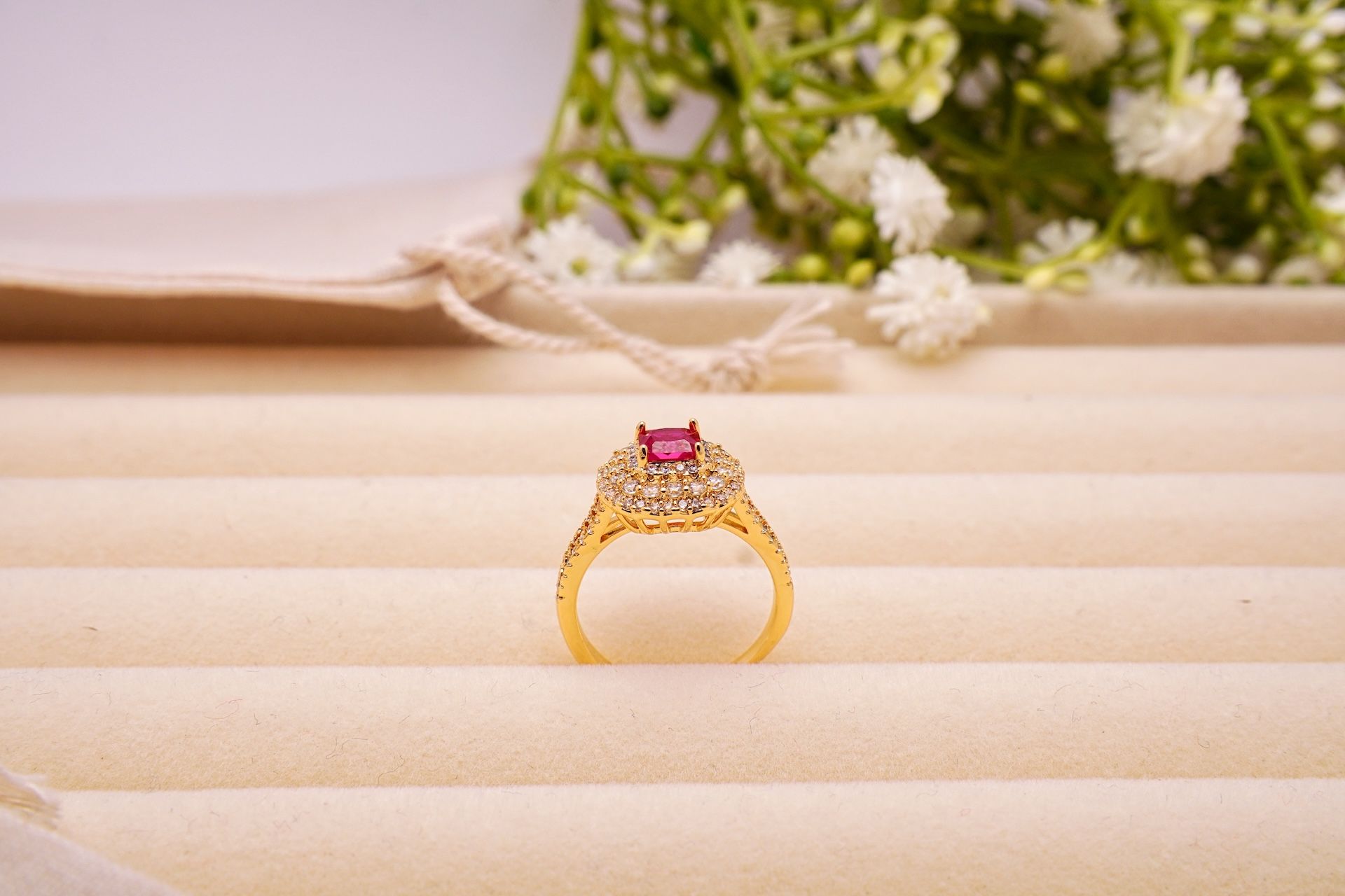 Ruby Double-Halo Ring