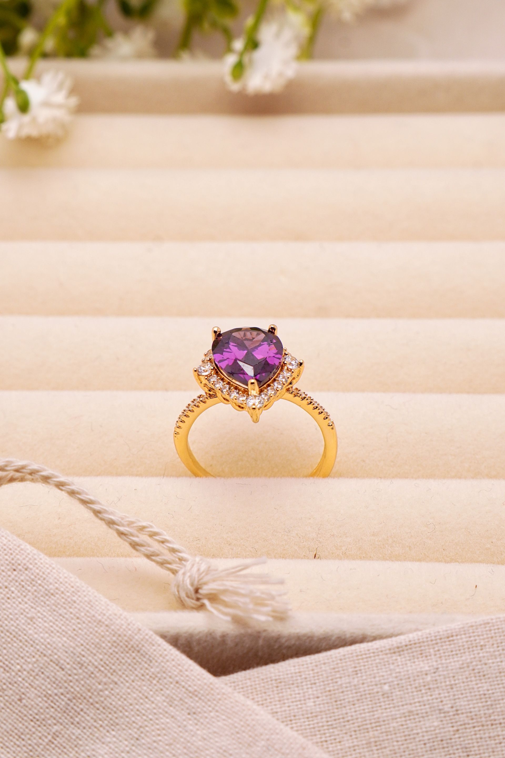 Amethyst Heart Halo Ring