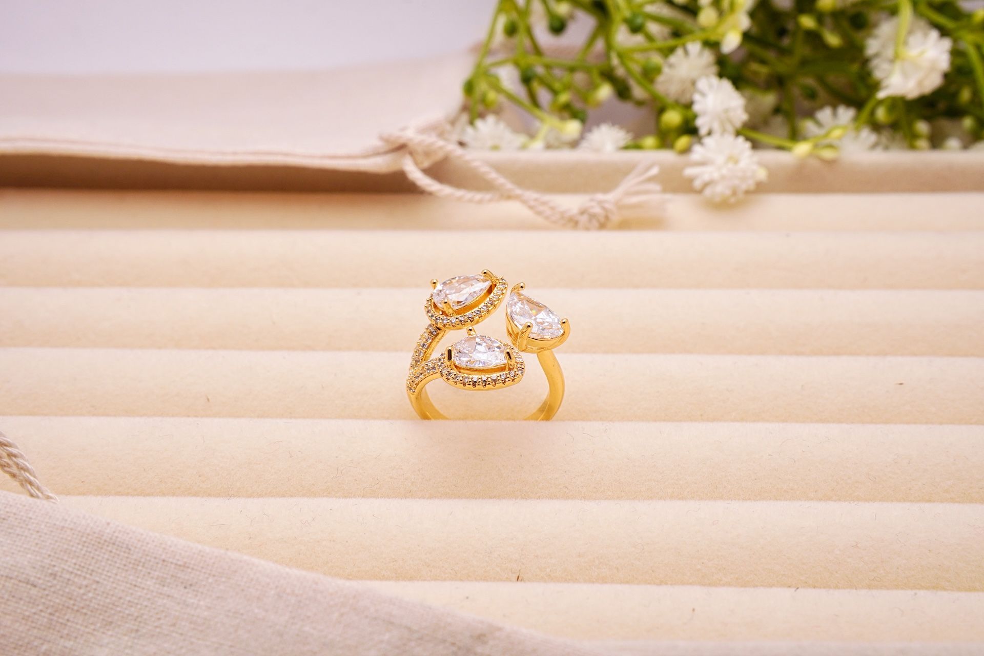 Triple Pear Halo Ring