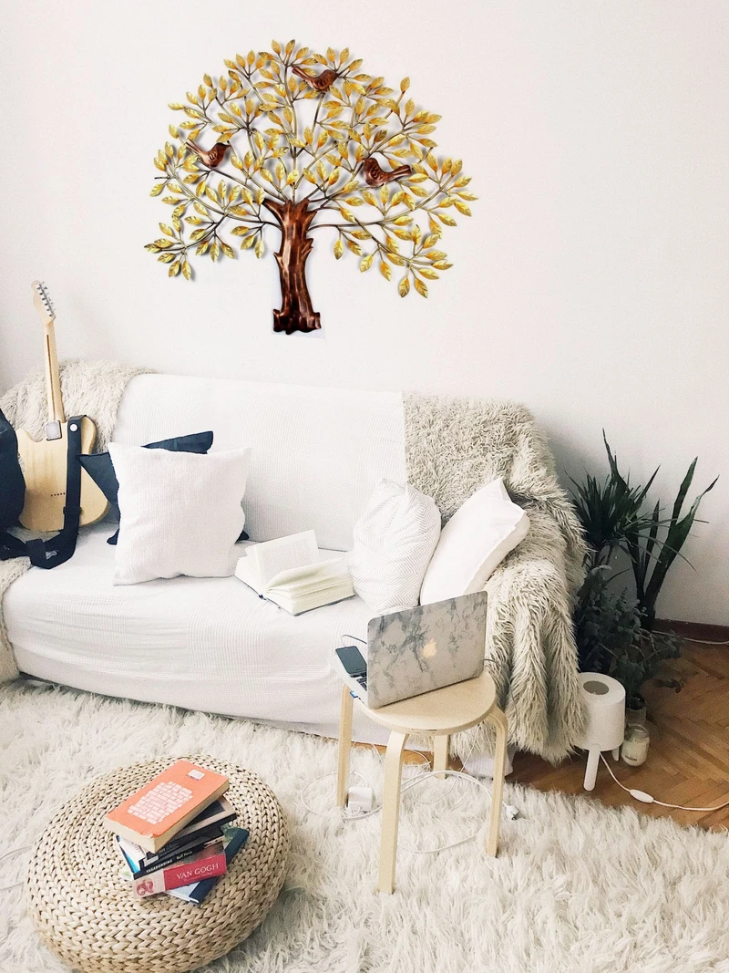 MohanJodero Wall Decor Metal Tree 3 Bird Multicolour Finished