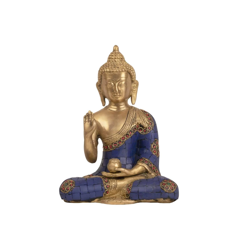 Brass Lord Gautam Buddha Idol in Blue stone color