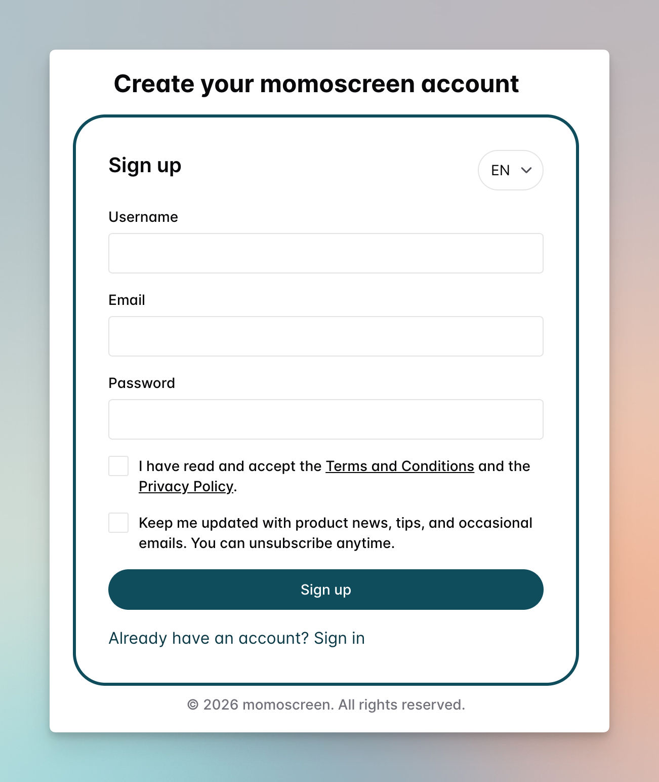 momoscreen registration