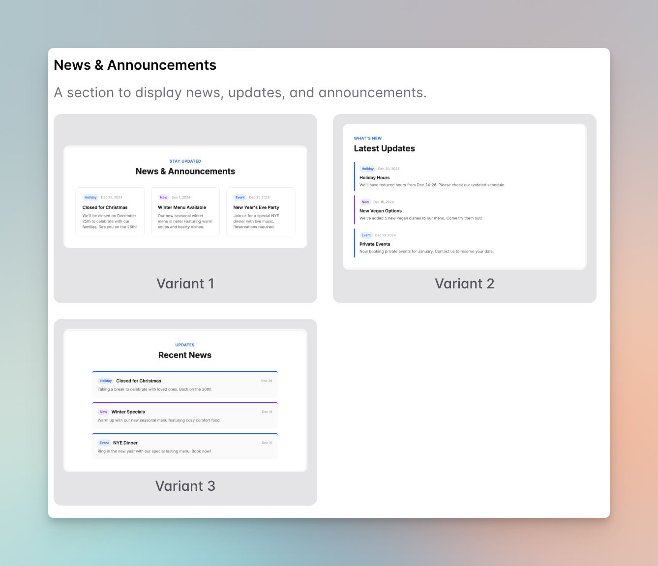 news and annoucements