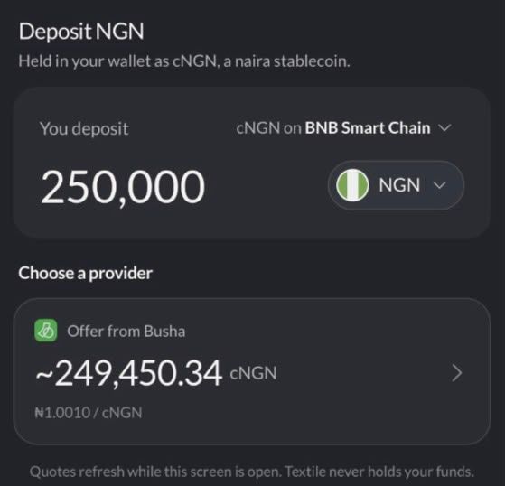 Textile FX Deposit NGN screen