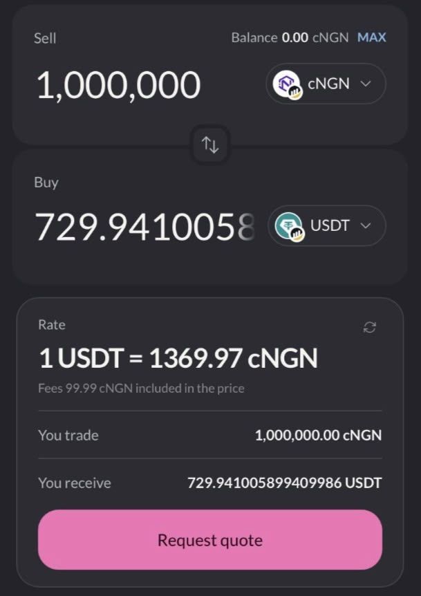Selling 1,000,000 cNGN to USDT