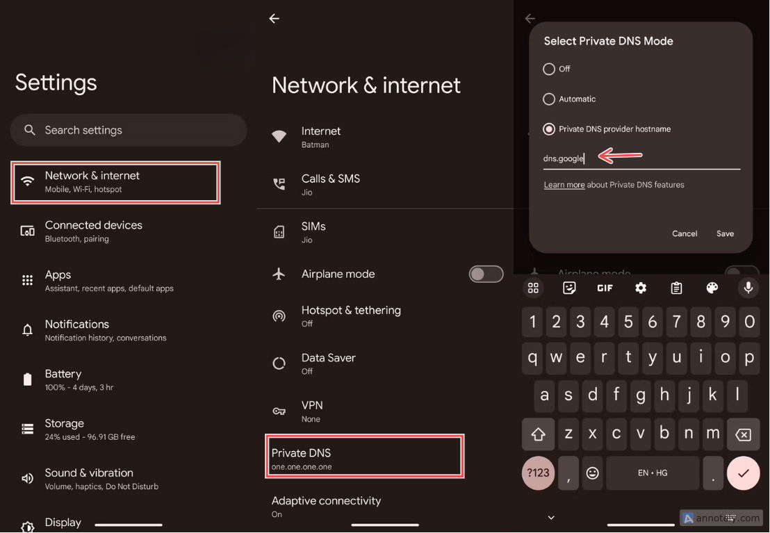 Change DNS settings on Android