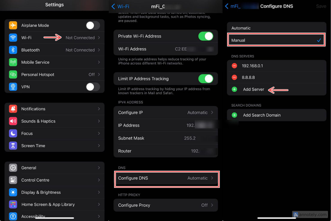 Change DNS settings on iOS