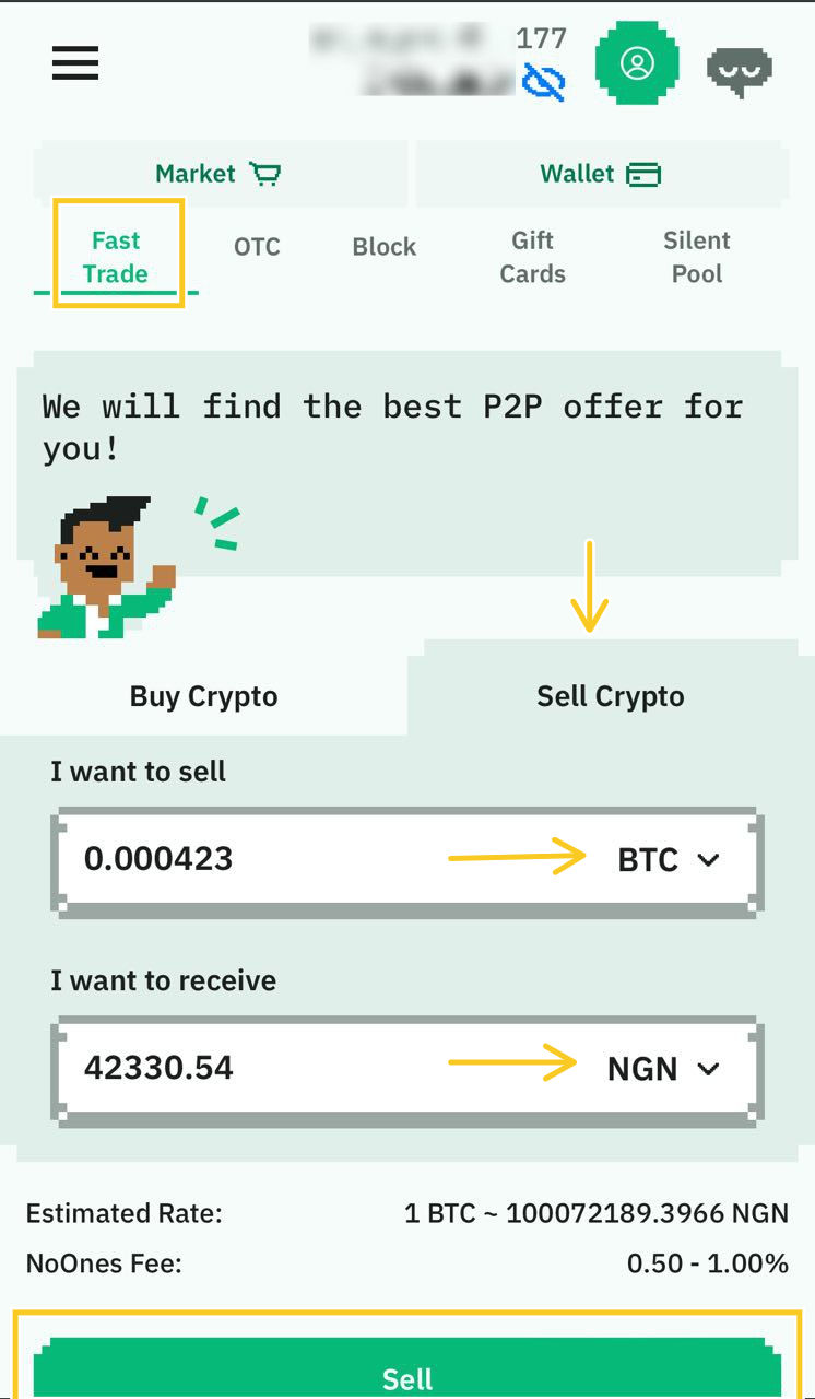 Step: How to convert BTC to NGN on NoOnes (Android and iOS)