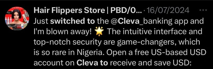Twee about Cleva Banking