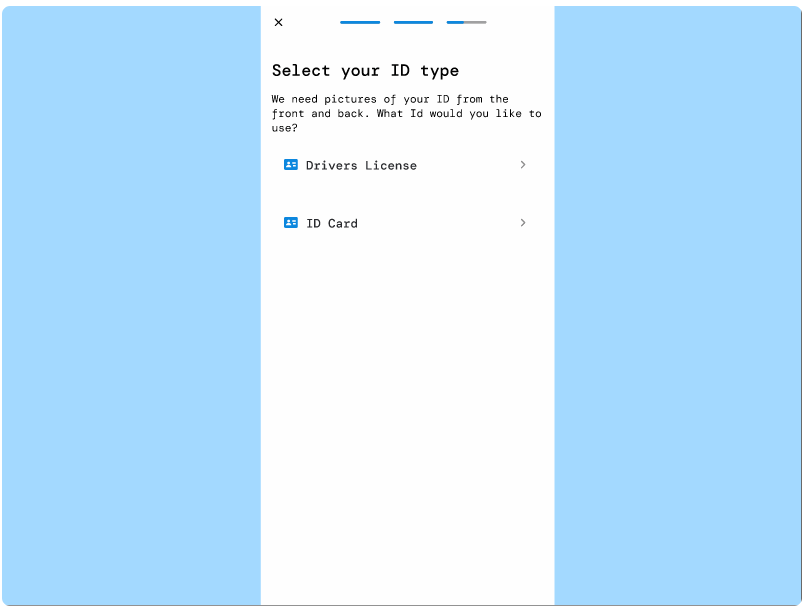 KYC - ID and Drivers Licence UI