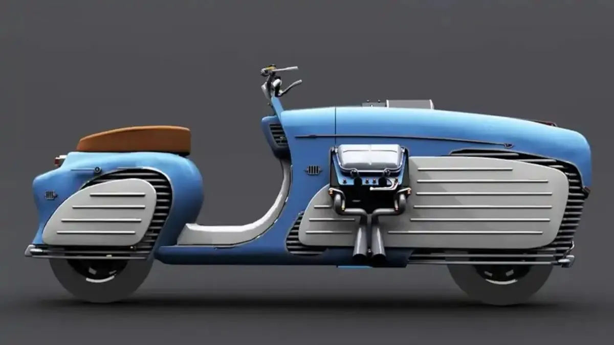 Scooter russa Dieselpunk com motor V4 soviético de 1.200cc
