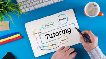 A bird's eye view of a mind-map on a whiteboard focussing on the topic of tutoring.