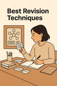 Student using the best revision techniques, including flash cards, active recall, and focused study.