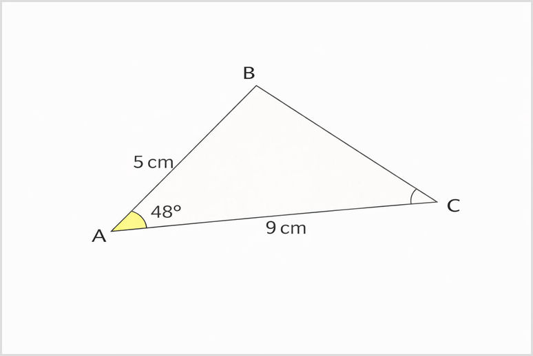Triangle with Two Sides and an Included Angle Non-right-angled triangle showing sides of 5 cm and 9 cm with an included angle of 48 degrees