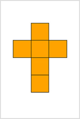Cube net made of six equal squares arranged in a cross layout Net of a cube showing six connected orange squares in a cross shape