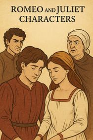 Romeo and Juliet Characters – GCSE English Literature Illustration of Romeo, Juliet, Tybalt, and the Nurse from Shakespeare’s Romeo and Juliet