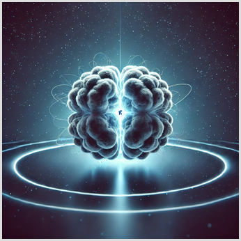 Scientific Illustration of Nuclear Fission Process A scientific illustration depicting the process of nuclear fission, showing a large atomic nucleus (Uranium-235) splitting into two smaller nuclei with emitted neutrons and gamma rays, set against a gradient background of dark blue to black.
