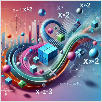 Abstract Representation of GCSE Maths: Negative and Fractional Indices A visually dynamic and abstract image illustrating GCSE Maths concepts of negative and fractional indices. The design features colourful geometric shapes like cubes and spheres intertwined with mathematical symbols, such as x^-2 and cube roots, on a gradient background of soft blues and purples. The flowing lines and visuals represent the complexity and beauty of mathematics.