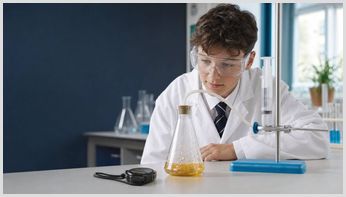 GCSE Chemistry student measuring the rate of a gas-producing reaction using a conical flask, gas syringe and stopwatch.