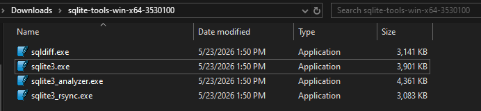 md Downloaded and extracted sqlite