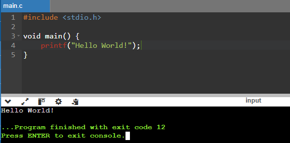 md Running hello world in c