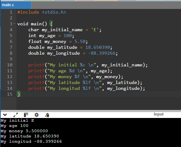 md Printing variables in c