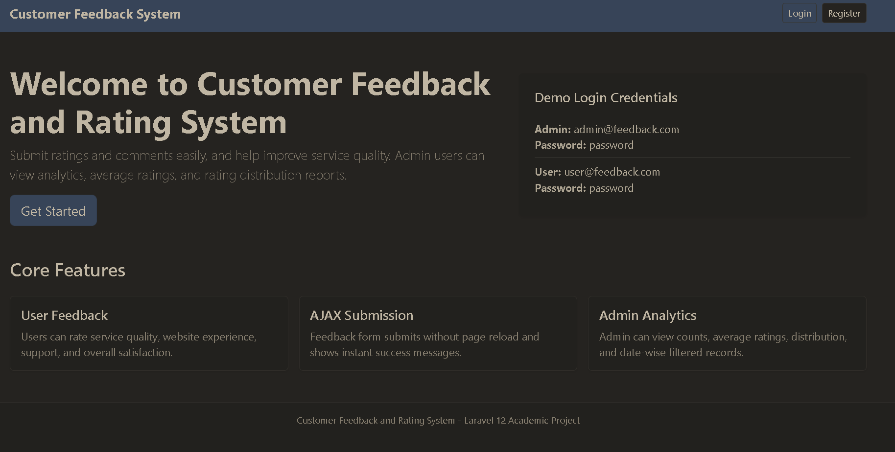Customer Feedback and Rating System screenshot