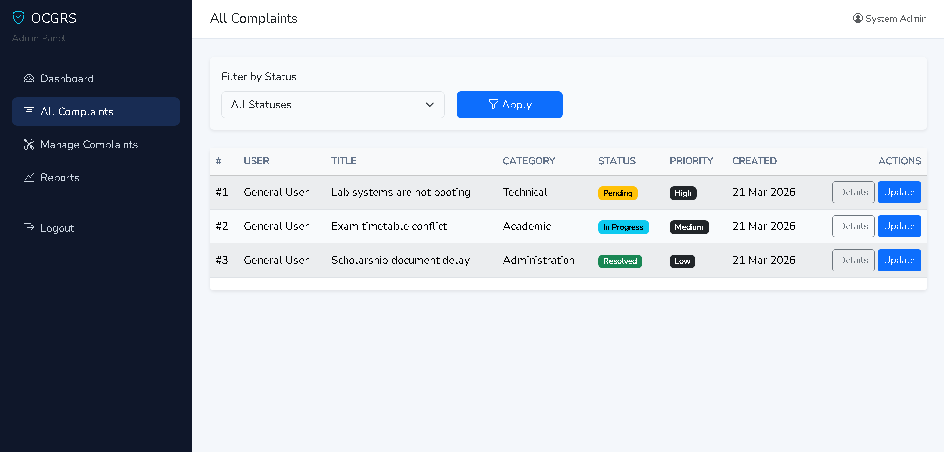 Online Complaint and Grievance Redressal System screenshot 4