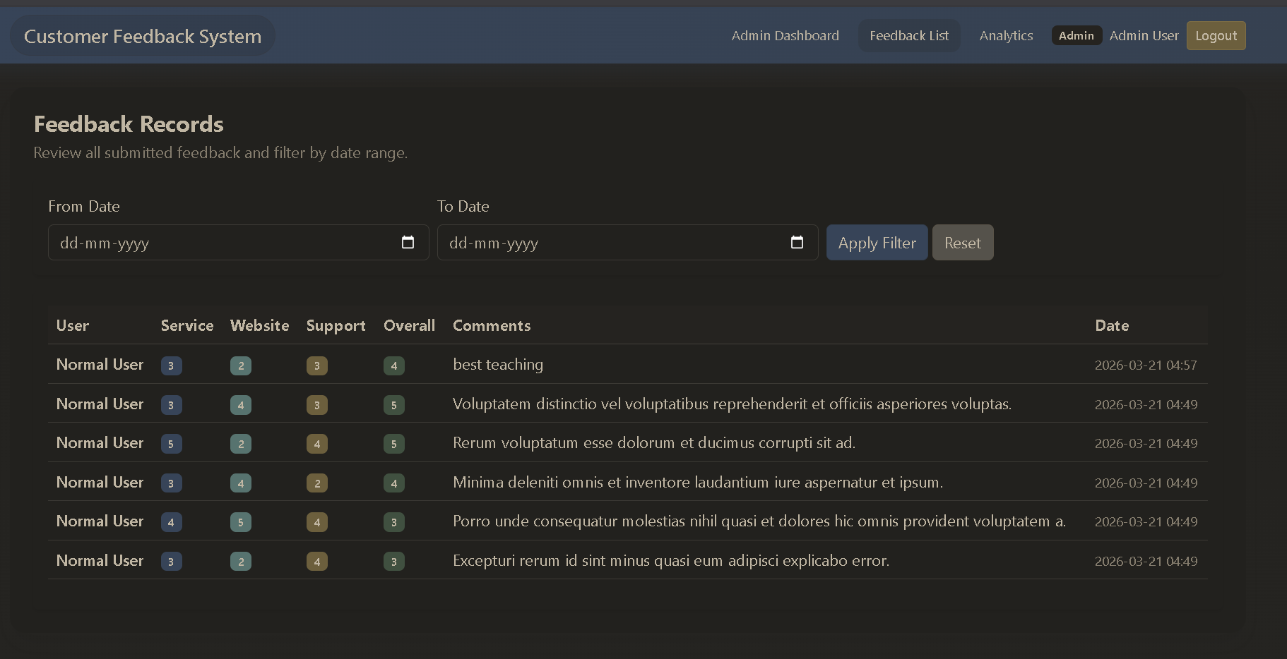 Customer Feedback and Rating System screenshot 5