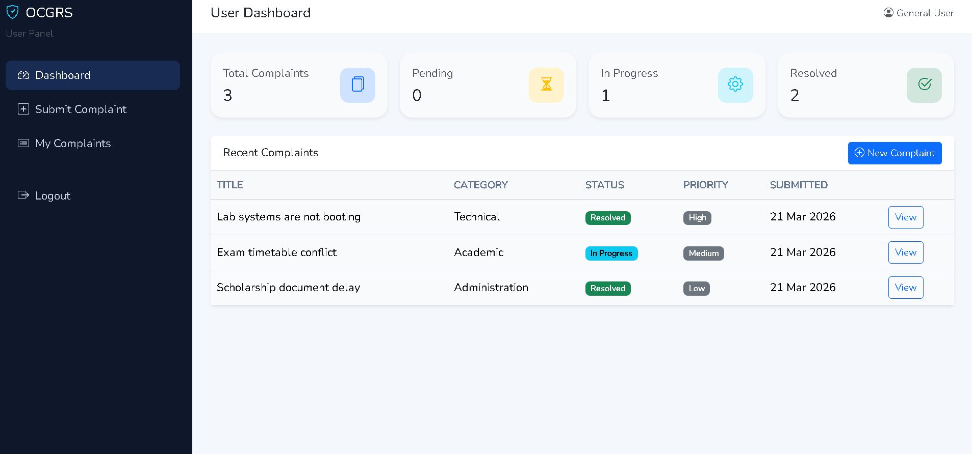 Online Complaint and Grievance Redressal System screenshot 7