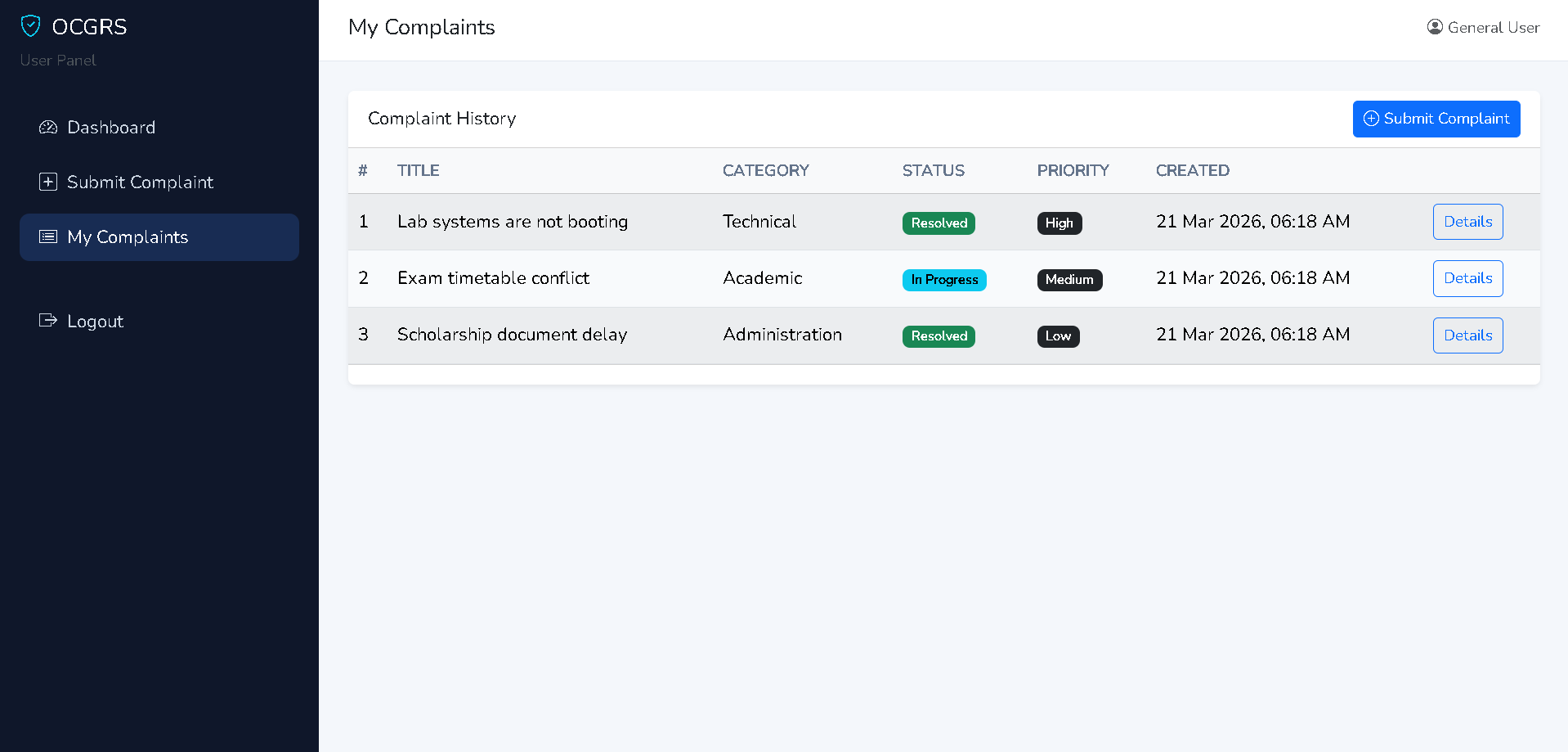 Online Complaint and Grievance Redressal System screenshot 9