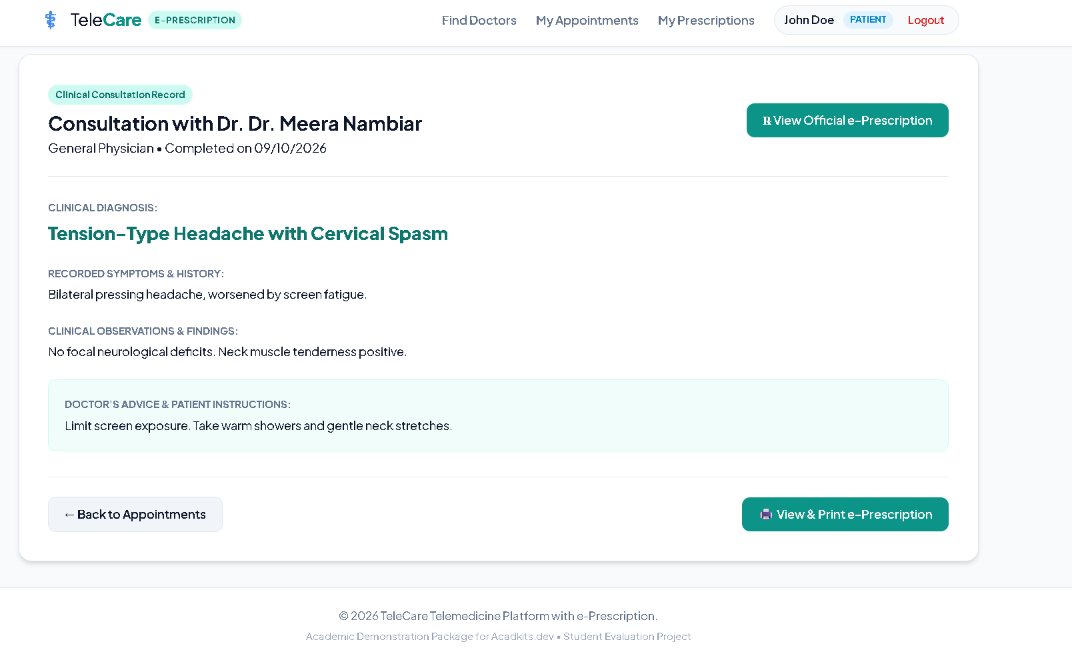 TeleCare — Telemedicine Platform with Tamper-Resistant e-Prescription Module screenshot 10