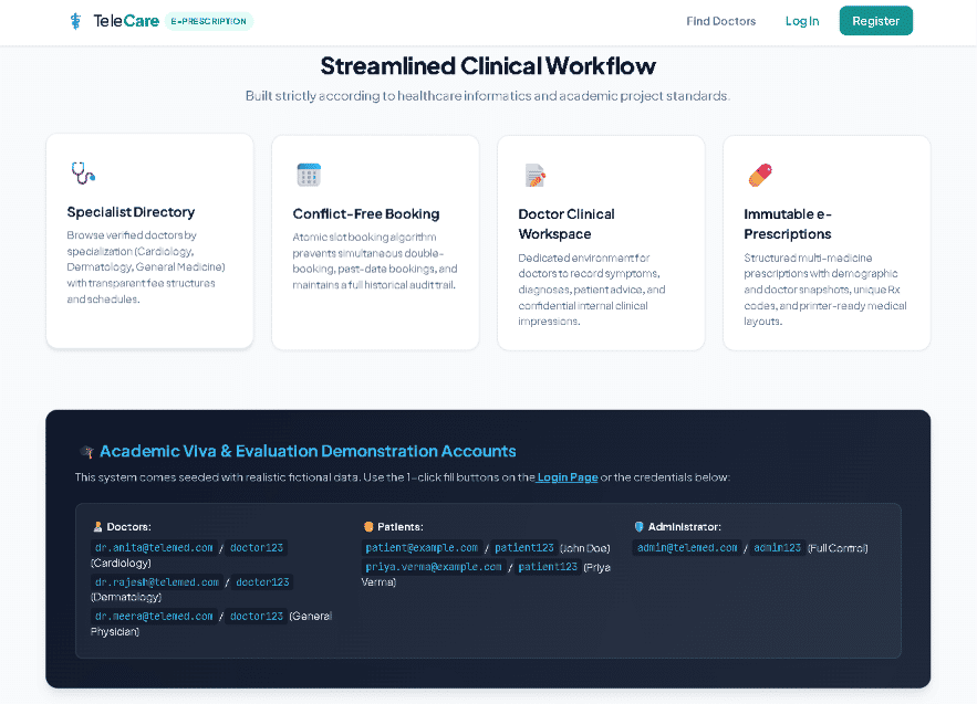 TeleCare — Telemedicine Platform with Tamper-Resistant e-Prescription Module screenshot 2