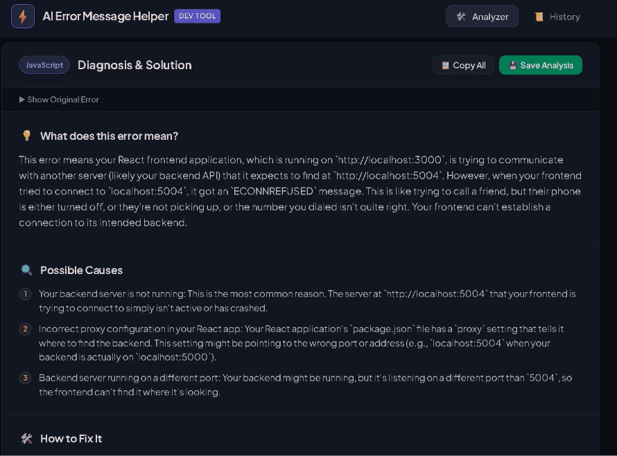 AI Error Message Helper - MERN Stack Developer Debugging Tool screenshot 2