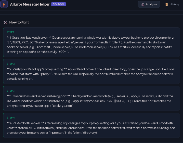 AI Error Message Helper - MERN Stack Developer Debugging Tool screenshot 3