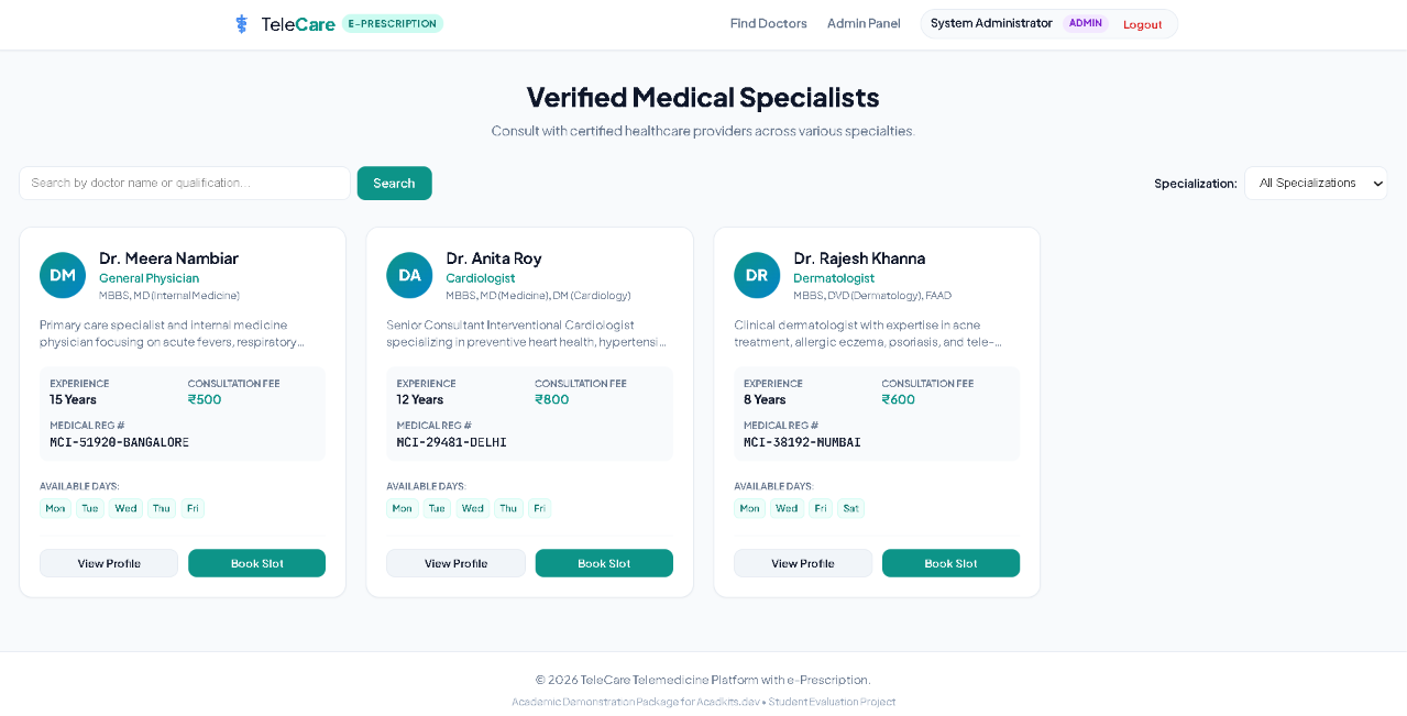 TeleCare — Telemedicine Platform with Tamper-Resistant e-Prescription Module screenshot 6