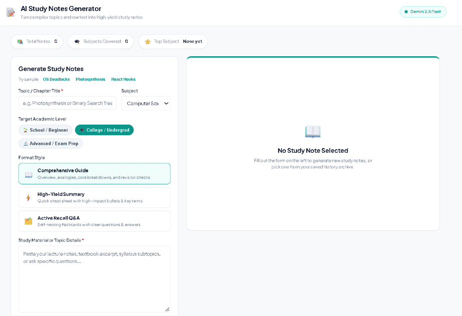 AI Study Notes Generator - Gemini-Powered MERN Learning Suite screenshot