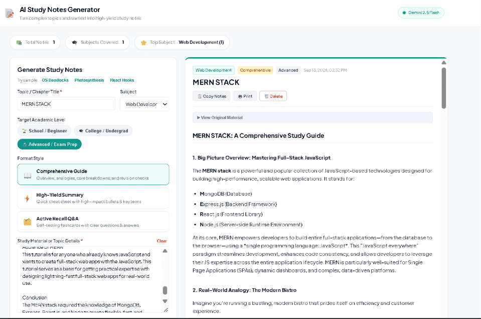 AI Study Notes Generator - Gemini-Powered MERN Learning Suite screenshot 2
