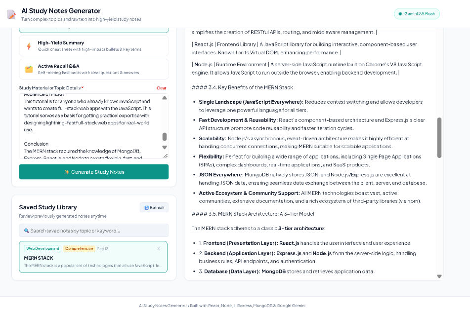 AI Study Notes Generator - Gemini-Powered MERN Learning Suite screenshot 3