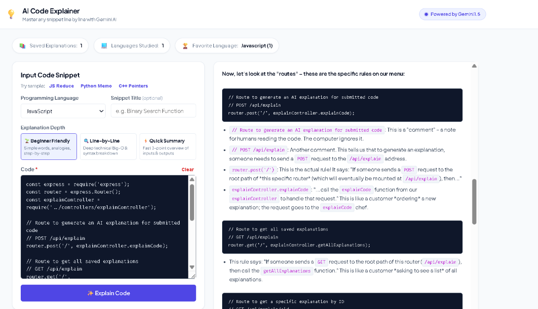 AI Code Explainer - Gemini-Powered MERN Developer Tool screenshot 3
