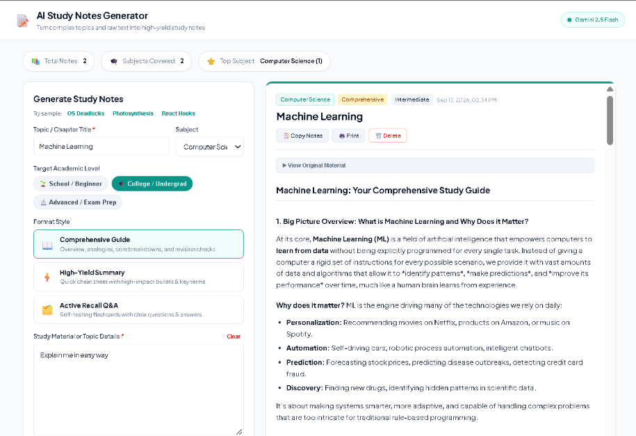 AI Study Notes Generator - Gemini-Powered MERN Learning Suite screenshot 4
