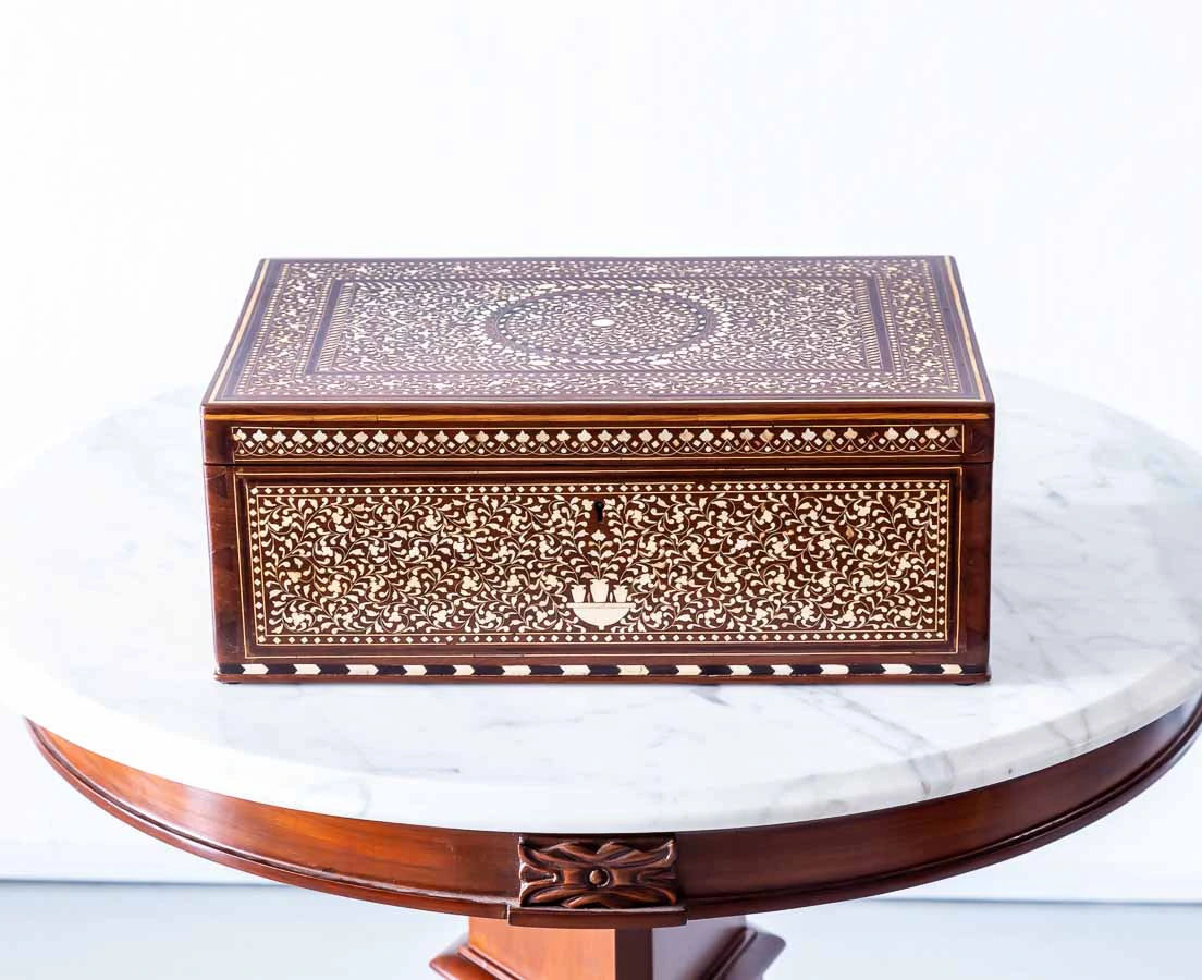 Antique British Colonial Box with Inlay - The Past Perfect Collection